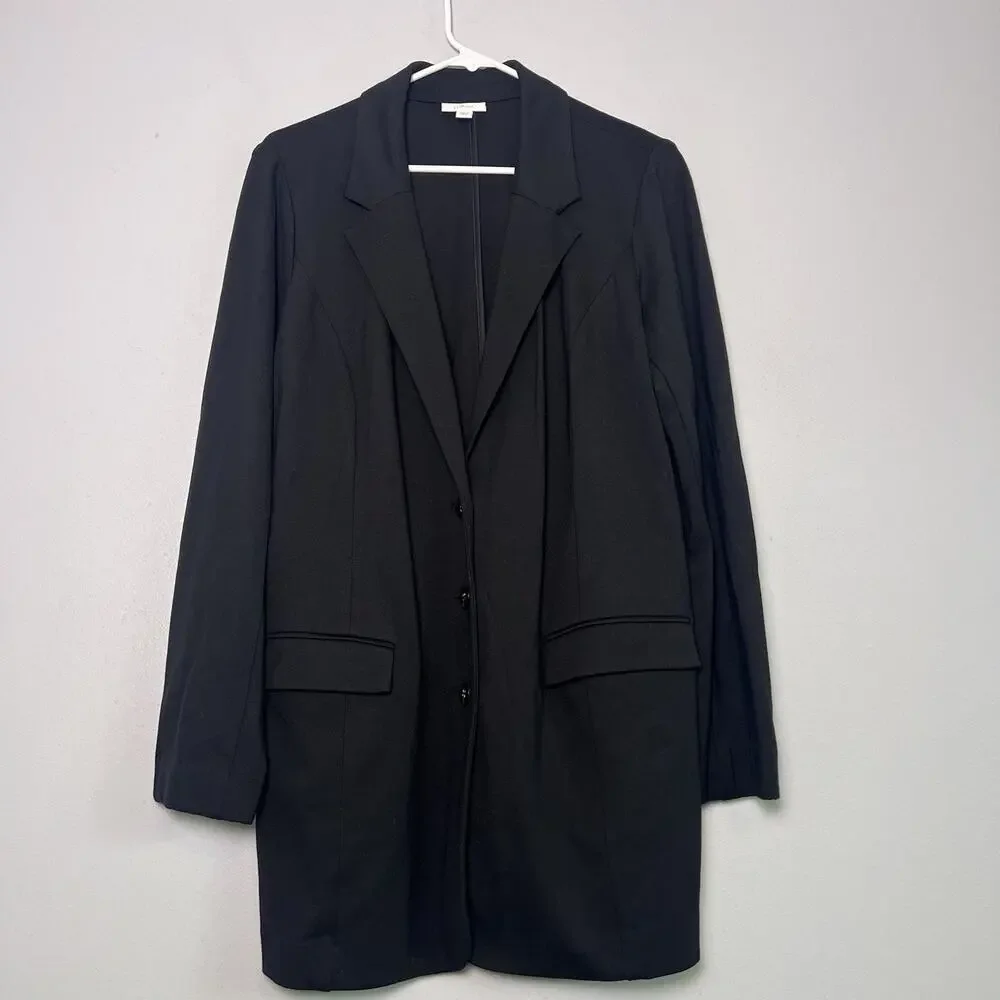 J Jill Womens Black Blazer Jacket Casual Office Sz M Tall Simple Basic Minimal